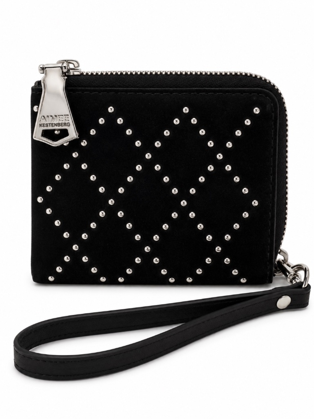 AIMEE KESTENBERG Black Suede Studded Ava Wristlet Wallet NWT